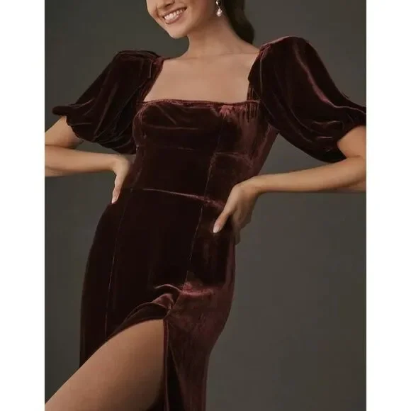 NWT Reformation Jocelyn Velvet Dress Size 10 Burgundy Red Midi - Picture 2 of 10